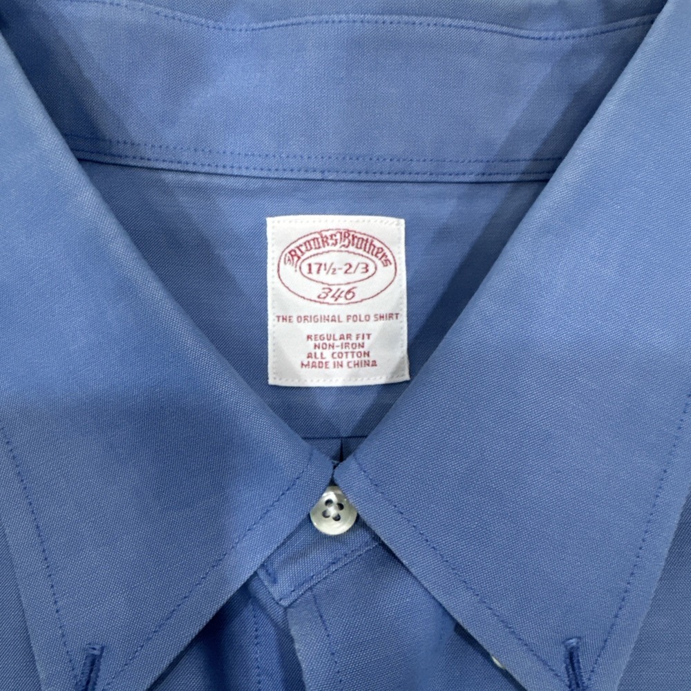 Brooks Brothers 346 Dress Shirt Mens 17 1/2-2/3 Regular Non Iron Blue